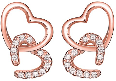 Yumilok Roségold 925 Sterling Silber Zirkonia Ineinander Verschlungene Herzen Ohrstecker Ohrringe Hypoallergen Ohrschmuck für Damen Mädchen