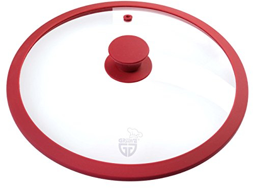 GRÄWE Deckel für Pfannen und Töpfe, Glasdeckel Pfanne 30 cm, Topfdeckel, Pfannendeckel, mit Silikonrand und Dampfaustritt - Rot