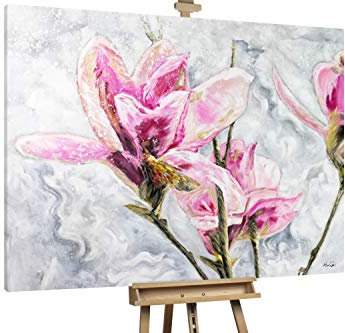 Kunstloft® Stravagante Dipinto ad Olio 'Vita Che sboccia' in 200x150cm | Tele Originali manufatte XXL Design | Rosa/Verde | Quadro da Parete in Olio Arte Moderna murale