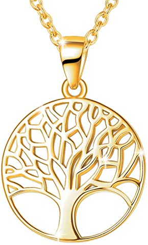 Carleen Baum des Lebens Kette für Damen Mädchen 925 Sterling Silber Gold Vergoldet Anhänger Halskette - Verstellbar Armkette: 40 + 5 cm