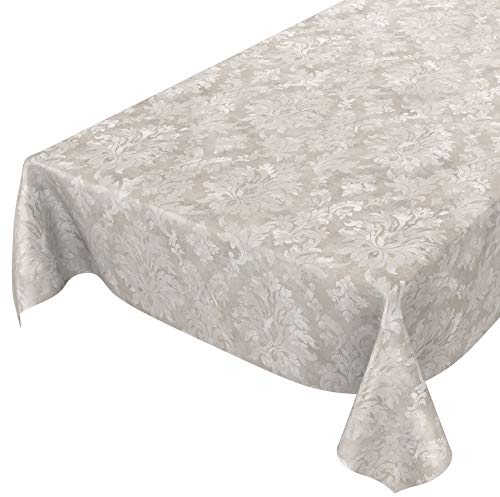 Wachstuchtischdecke abwaschbar Garten Tischdecke Wachstuch Rund Oval Eckig Indoor Outdoor Barock Rankenmuster Hellgrau-Beige 200x140cm