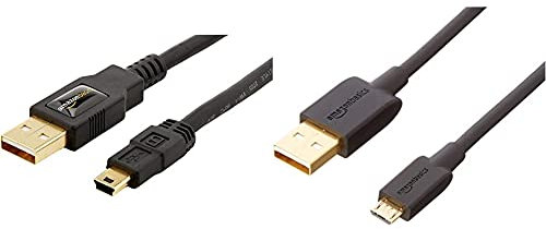 Amazon Basics USB 2.0 A-Male to Mini-B Cable 1.8 m / 6 Feet & USB 2.0 A-Male to Micro B Cable, 3 feet, Black