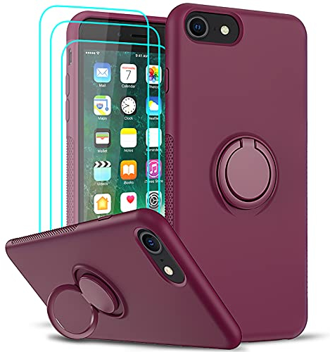 LeYi Flüssig Silikon Hülle für iPhone SE 2020/2022, Handyhülle iPhone 8/7/6/6s und 3*Schutzfolie, Kratzfest Stoßfest Gel Dünn 360 Grad Ständer Schutzhülle Case Cover Weinrot