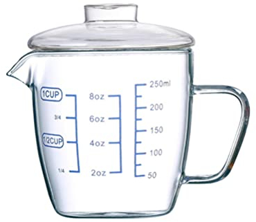 BESTonZON Milchkännchen Sauciere Milchkanne mit und Deckel Ausgießer Sahnekanne 250ml Messbecher Hitzebeständig Glaskanne Mini Glas Krug Kaffee Milch Tasse Messkanne für Sahne Sauce Kaffee