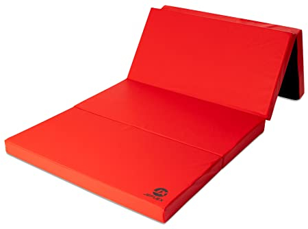Jeflex - rot schwarze klappbare Weichbodenmatte & Turnmatte 200 x 100 x 8 cm MADE IN GERMANY/faltbare Gymnastikmatte/platzsparende Fitnessmatte & faltbare Yogamatte/dicke Sportmatte für Kinderzimmer