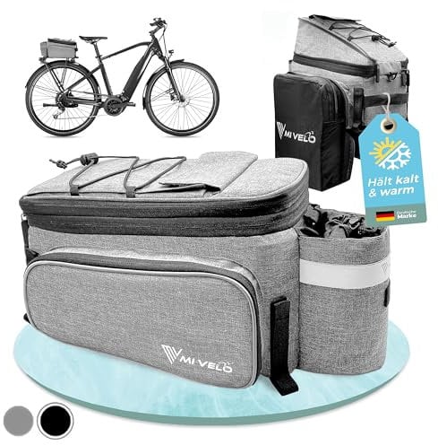 MIVELO - Fahrradtasche für Gepäckträger isoliert Gepäckträgertasche Kühltasche Fahrrad - bis zu 20L - wasserabweisend (Grau- isoliert)