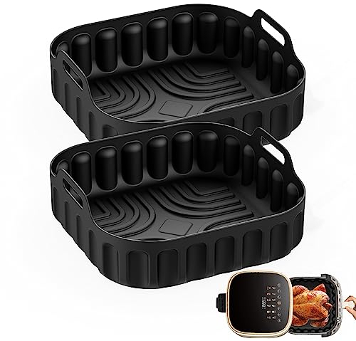 2 Pack Air Fryer Silicone Liners, Reusable Square Silicone Air Fryer Liner, Kitchen Accessories, Replacement for Disposable Parchment Paper Liner, Silicone Air Fryer Accessories (2 X Black)