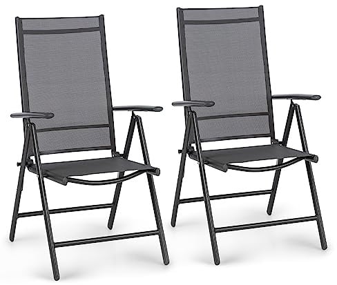 blumfeldt Gartenstühle Hochlehner Klappbar, Campingstuhl Verstellbar & Wetterfest, Gartenstühle 2er Set, Alu Klappstuhl für Balkon & Garten bis 150 kg, Aluminium Gartenstuhl