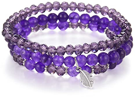 FULU AUTUMN Perlenarmband Stretch Damen Armband Mehrschichtiges Boho Modeschmuck für Mama Oma und Frau Geburtstagsgeschenk(Amethyst)