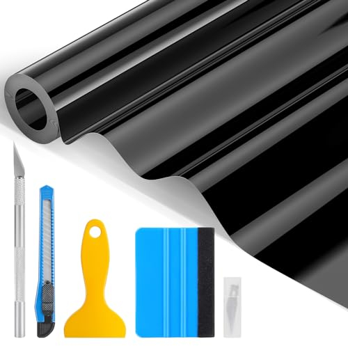 Wilktop Car Film Glossy Black – 300 x 30 cm Car Film Bubble-Free Self-Adhesive PET Sun Protection Film Car Paint Protection Film Car Tint Film – Can be Used on All Smooth Surfaces