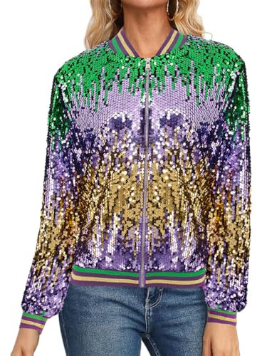 TYNORA Damen Pailletten Jacken Langarm Open Front Mantel Glitzer Kurz Blazer Casual Mantel Party Club, Flieder, S