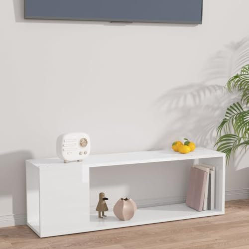 ShGaxin Meuble TV, meuble TV, meuble TV, meuble TV, meuble TV, meuble TV, meuble TV, meuble de salon, table de salon TV, en aggloméré blanc brillant, 100 x 24 x 32 cm