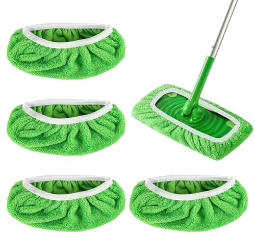 4 piezas de repuesto para mopa Swiffer, paños reutilizables, húmedos y secos, universales, paños secos para la limpieza de superficies de suelos de madera (verde)