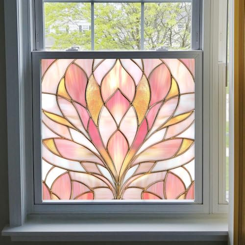 Vinilos para Cristales Flor De Oro Naranja Vinilo Ventana Estático Vinilo para Ventanas Privacidad Vinilo Adhesivo Cristal Decorativo para Cocina Baño Vinilo Cristal 1P/50x50 cm