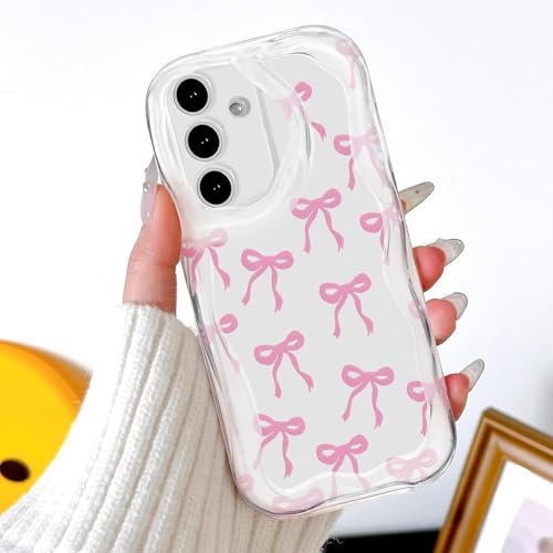 BEENTRYS Nœud Papillon Coque pour Samsung Galaxy A15 5G / A15 4G Coque,Mignon Clair Vague Bouclée Housse de Telephone Femme Fille Esthétique Transparente TPU Bumper Souple Antichoc Étui-Rose