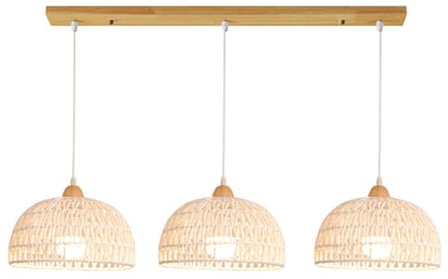 LYDSB Lampadario Boho in Rattan e Corda di Canapa, con 3 luci a Sospensione, per Isola Cucina, Moderno lampadario a Cupola, Lampada a Sospensione a Gabbia Intrecciata, per Sala da Pranzo