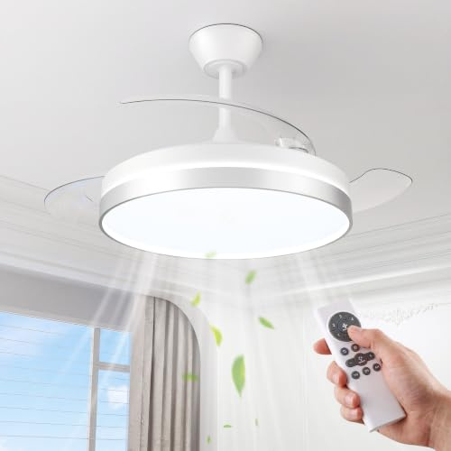 NIORSUN Ventilador de techo con luz,42 (106cm) Ventilador de techo,3 tonalidades, aspas desplegables, 40w 6 velocidades, APP&control remoto, Función Verano-Invierno,Plata