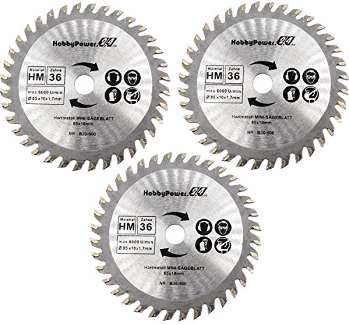 Mini Handkreissäge 3er-Set HM Sägeblatt Holz Ø 85x10mm 36 Zähne für Skil 5330 AA