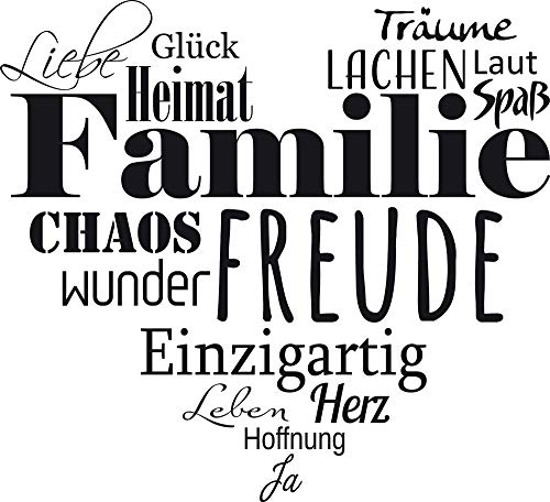GRAZDesign Wandtattoo Familie mit Herz Wohnzimmer Flur Diele selbstklebend - 44x40cm / 070 schwarz