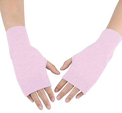 DWE Damen Rosa Kaschmirimitat Halb Fingerlose Handschuhe, Warm, Weich, Bequem, Perfekt Für Schule, Büro, Outdoor-Aktivitäten
