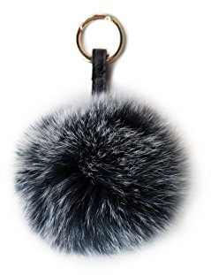 NOVAGO Pompon Porte Clé Bijou de Sac à Main en véritable Poil de Renard, Toucher Doux Garanti (Gris Foncé)