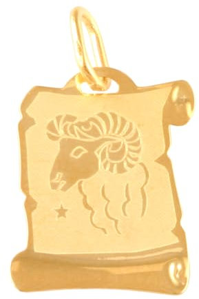 Rodium - Goldene Anhänger, mit Sternzeichen auf Papyrus Widder, 14 Karat Gold/ 585er Feingehalt, Charms für Halskette oder Ketten Armband, Ideales Geschenke, Kettenanhänger für Goldschmuck