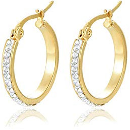 Yumay 9CT Yellow Gold Plated Round Hoop Earrings With White Crystal for Women and Girls(20MM)