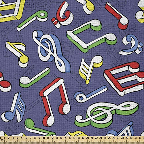 ABAKUHAUS Musik Microfaser Stoff als Meterware, Cartoon Bunte Anmerkungen, Deko Basteln Polsterstoff Textilien, 2M (230x200cm), Lila Weiß