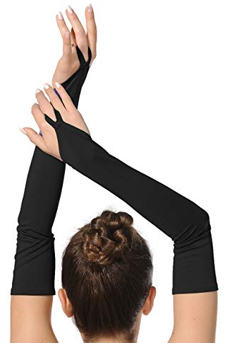 SUPRNOWA Adult Women’s Over Elbow Spandex Fingerless Long Gloves Costume Glove One Size Fits All (Black)