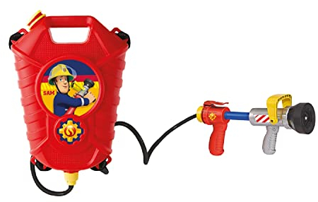 Simba - Feuerwehrmann Sam Wasserpistole, Nachfüllpack, 23 cm, Feuerstarter, verstellbare Schultergurte, rot