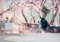 Pink Cherry Blossom Garden Girl Anime Fototapete Tapete 3D Photo Wallpaper Mural 250x175cm(98.4x69 inch) WxH