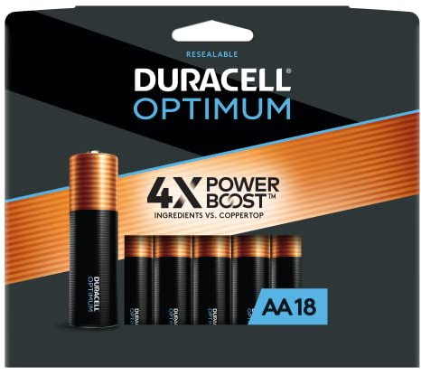 Duracell Optimum Lot de 18 Piles AA Double A avec Alimentation Longue durée, Piles alcalines AA polyvalentes pour appareils ménagers et de Bureau (l'emballage Peut Varier)