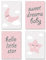 PREMYO Bilder Kinderzimmer Deko Mädchen - Poster Set Babyzimmer - Wandbilder Schlafzimmer Mond Stern Wolken Rosa DIN A4