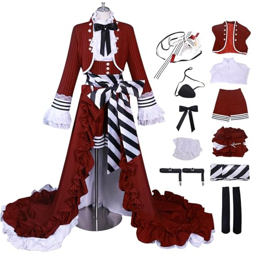 AYIMEIS Ciel Cosplay Kostüm Set mit Perücke Anime Kuroshitsuji Verkleidung Ciel Phantomhive Uniform Rot Weihnachten Halloween Karneval Party Bühnenauftritt Kostüm Gothic