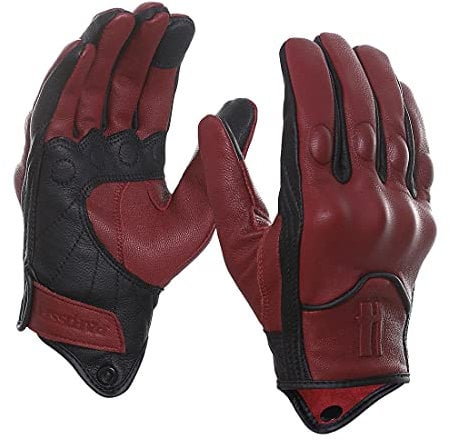 Harssidanzar Motorbike Gloves, Mens Leather Motorcycle Gloves Touchscreen Riding Racing Motorcoss Glove GM028UKK, Oxblood black(upgrade), Size L