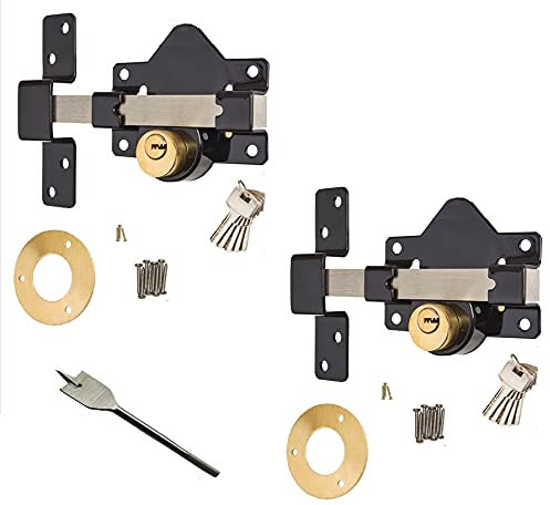 Haven Heritage ®2 x 50mm Long Throw Gate Lock Double Locking Locking from Both Sides, gate Locks for Wooden Gates 5 Keys Stainless Steel