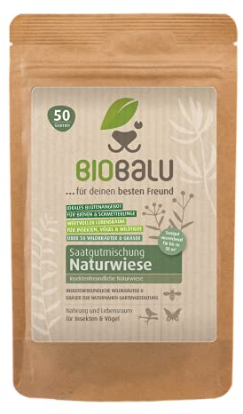 Biobalu Naturwiese - Insektenfreundliche Wildblumenwiese mit über 50 heimischen Wildkräutern & Gräsern, Saatgut Wiese mehrjährig 50g