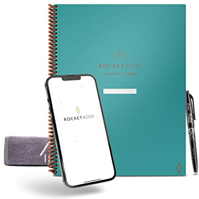 ROCKETBOOK Wiederverwendbarer Smart A4 Akademischer Planer - Digitales Notizbuch für Schüler und Lehrer - Tägliches, Wöchentliches, Monatliches Schuluniversitätstagebuch, 13 Seitentypen, Reduzieren