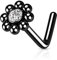 eeddoo® Nsen-Piercing Nostril-Nasenstecker aus Edelstahl Blume mit KUgelrand und Kristall ((4) Schwarz)
