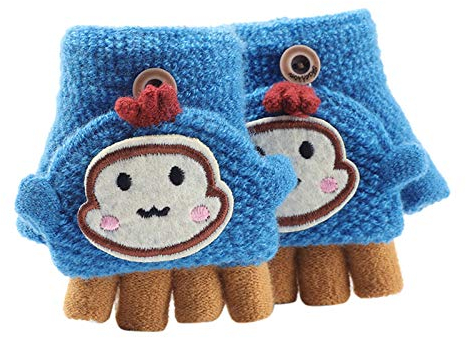 Fannyfuny Strickhandschuhe Kinder Handschuhe Junge Mädchen Halbfinger Fäustlinge Flip-Top Winterhandschuhe mit Plüschfutter Herbst Winter Fingerhandschuhe Kinderhandschuhe Weiche Warme für 1-3 Jahre