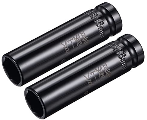 sourcing map 1/2 Drive by 16mm Deep Impact Socket, Heat-Treated CR-V Steel 3.15 Length, 6-Point Metric Sizes 2 Pcs