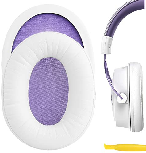 Geekria QuickFit Protein Leather Replacement Ear Pads for HyperX Cloud Alpha, Alpha S, Alpha Limited Edition Gaming Headphones Ear Cushions, Headset Earpads, Ear Cups Repair Parts (White)