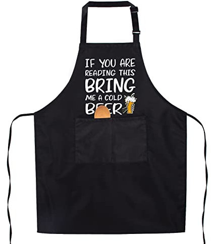 Black Kitchen Aprons Adjustable Waterproof 70cm Extension Belt White Letters Cooking Apron Christmas Apron Gift for Father BBQ Party Birthday Gift for Father's Day Husband Dad Grandfather Boyfriend