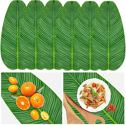 Jexine 8 Pcs Banana Leaves for Cooking 22 in Tropical Artificial Faux Tropical Leaves Hawaiian Luau Banana Leaf Plates Pisang Foliage for Party Table Decoration