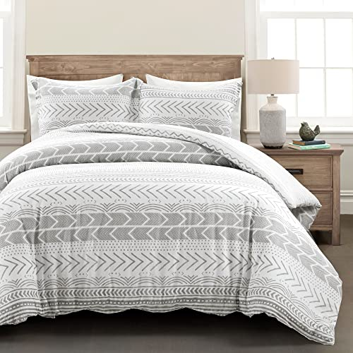 Lush Decor Hygge Geo Wende-Bettwäsche-Set, Baumwolle, für Doppelbett, Queen-Size-Bett, Grau und Weiß, 3-teilig