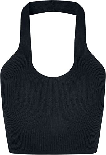 Urban Classics Damen Ladies Rib Knit Crossed Neckholder Top Black, 3XL