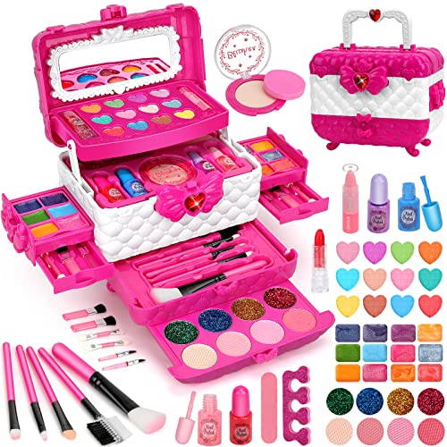 Kinderschminke Set Mädchen Schminkkoffer - Kinder Schminkset Schminke Kinder Schminktisch Spielzeug Halloween Weihnachten Geschenk Mädchen 3 4 5 6 7 8 9 10 11 12 Jahre