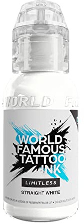 World Famous Limitless Tattoo Ink, Vegan Professional Premium Permanent Tattooing Inks, Straight White, 240ml