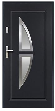 Vente-unique-Puerta de entrada de acero acristalada con inox Alt. 207 x Ancho 100 cm antracita - se abre hacia la derecha COVAS