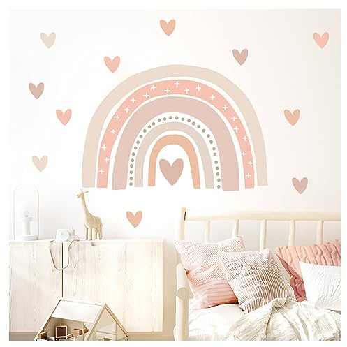 Little Deco Wandsticker Regenbogen Boho Wandtattoo Herzchen Pastell Kinderzimmer Wandaufkleber für Babyzimmer Deko DL943-3